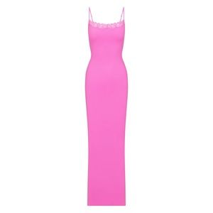 Skims Fits Everybody Lace Long Slip Dress Neon Orchid Size XXS
